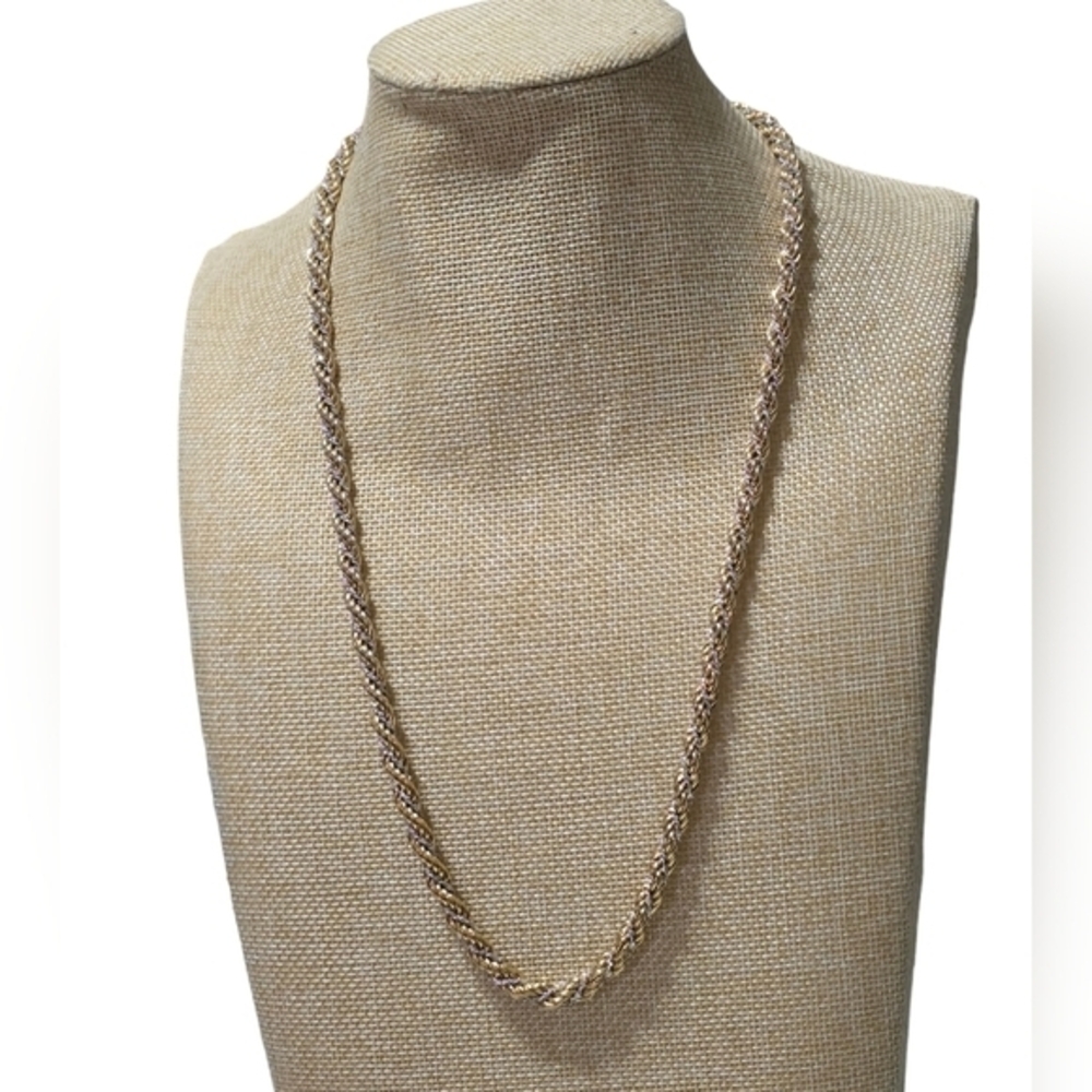 Monet Vintage Gold and Silver Twisted Rope Chain 24" Chunky Necklace - Picture 4 of 11